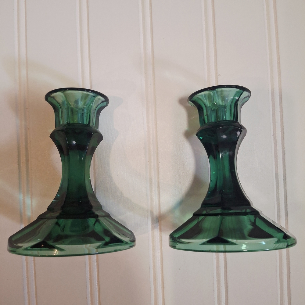 Elegant Green Glass Candle Holders